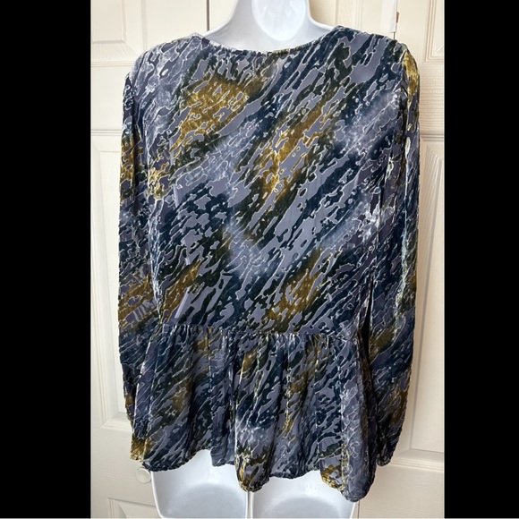 New SUNDANCE Velvet Riches Burnout Peplum Blouse Top Shirt Blue Green Silk Yello - Picture 8 of 12